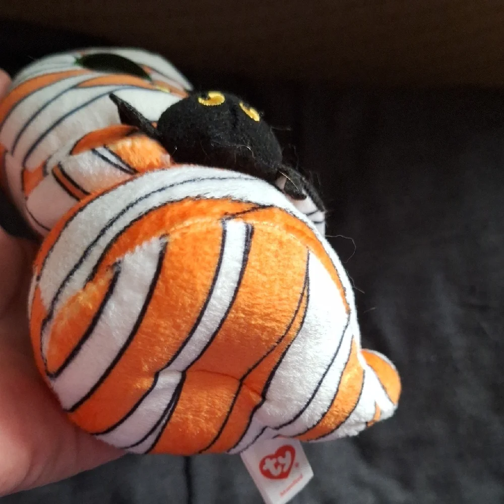 Ty Mummy Plush with Green Eyes and Orange Stripes